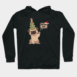 Cartoon Pug Dog with Christmas Tree on its Head Hoodie